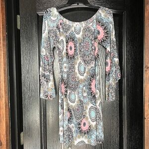 Honeyme Floral Patterned Dress with Pink, Blue and Gray Design